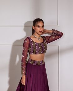 Wine fully embroidered choli with net sleeves paired with inserted kali lehenga and wine net dupatta. No. of pieces in a set: 3 Color: Wine Fabric Composition: Opada silk, net georegette Lining Material: Shantoon Closure used: Side zip in both choli and lehenga Dress Length : Full Silhouette: Kalidaar Neck type : Round neckline Sleeve Length: full Sleeves Waistline: High waist Prints/ Pattterns : Plain Delivery Time: 20-25 days Wine Lehenga, Kali Lehenga, Color Vino, Shirt Jacket Men, Padded Blouse, Drape Saree, Embroidered Dupatta, Pattern Embroidery, Net Dupatta