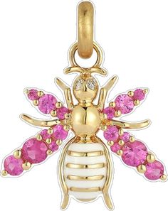 Luxury Pink Jeweled Jewelry, Pink Enamel Charms Jewelry, Pink Enamel Jewelry With Charms, Pink Butterfly Charm Pendant Jewelry, Bee Charms, White Enamel, Pink Sapphire, Sapphire, Bee