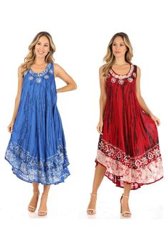 Features embroidered floral pattern at neckline and bottom hem, with handmade wash and pattern with a comfortable draped fit. Lightweight rayon fabric makes this dress also a great coverup for the beach or any occasion. Caftan Dress, Dress Cover, Embroidery Dress, Rayon Fabric, Floral Pattern, The Beach, Cover Up, Summer Dresses, Floral