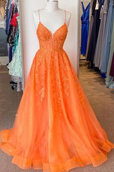 Orange Homecoming Dresses Long, Pretty Orange Prom Dresses, Peach Graduation Dress, Grad Dresses Orange, Orange Grad Dress, Orange Graduation Dress, Orange Gown Dress, Orange Dresses Formal, Bright Orange Prom Dress