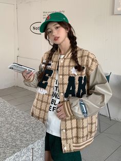 American Street Style Baseball Uniform Women Vintage Embroidered Jacket Student Fall Design Oversize High Street Outwear Trendy Long Sleeve Outerwear For College, Fall College Outerwear With Letter Print, Casual Long Sleeve Varsity Jacket For Fall, Varsity Outerwear With Letter Print, Casual Long Sleeve Varsity Jacket With Patchwork, Oversized Long Sleeve Varsity Jacket With Pockets, Oversized Long Sleeve Varsity Jacket For Spring, Fall Outerwear With Letter Print And Baseball Collar, Casual Long Sleeve Patchwork Varsity Jacket