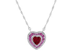 Sterling Silver Lab Created Ruby, Pink and White Sapphire Heart Necklace 2.40ctw Ruby Heart Necklace, Sapphire Heart Necklace, Ruby Heart Pendant, Ruby Heart, Silver Lab, Purple Jewelry, Jewelry Inspo, White Sapphire, Heart Jewelry