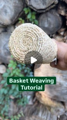 a person holding up a piece of wood with the words basket weaving in front of it