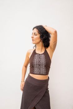 Boho Crop Top, Yoga Top, Ethnic Tribal Crop Top, Tribal Top, Bohemian, Summer Top, Goddess Top, Natural Clothing, Hippie Outfit  This cotton lycra crop top is light, comfortable and gives a cute look. It is the perfect outfit to practice your yoga, go to a festival gathering or a ceremony celebration.  The ethnic pattern is made with the ancestral technique called block print. It consist on striking wooden blocks on the fabric. It is handmade, which gives every top a special unique flavor, made Boho Crop Top, Boho Crop Tops, Natural Clothing, Bohemian Summer, Bohemian Tops, Yoga Top, Conscious Fashion, Cropped Tops, Cropped Tube Top