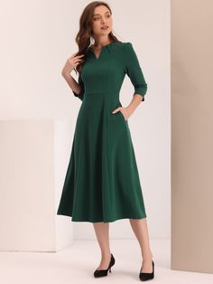 Shop Allegra K for elegant v neck pockets 3/4 sleeve work solid a-line dress you are looking for, get more women's dresses for yourelf. Order now! Free Returns! Work Dress, Women's Dresses, Order Now, A Line Dress, Dark Green, Dresses For Work, A Line, V Neck, Womens Dresses