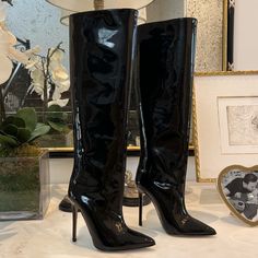 Patent Pointed Toe Tubular Boot With 100mm Or 120mm Stiletto Heel Upper: Patent Leather Interior: Genuine Leather Fit: Regular Non-Slip Sole Heel Height: 120mm | 4,8" Inches Heel Height: 100mm | 4,0" Inches Handcrafted Footwear 100% Made In Italy Elegant Heeled Boots With 4-inch Heel For Night Out, Evening Heeled Boots With 4-inch Pointed Toe, Elegant Boots With 4-inch Heel For Night Out, Glamorous Pointed Toe Heeled Boots For Evening, Glamorous Evening Heeled Boots With Pointed Toe, Luxury Patent Leather Heeled Boots For Evening, Elegant Fitted Heeled Boots For Cocktail, Luxury High Heel Patent Leather Boots, Luxury Boots With 4-inch Heel For Night Out