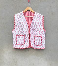 Indian Handmade patch work Jackets, Coats, Boho ,Quilted, For Women`s Made In India Size - All Size WE INCREASE SIZE MEASURE AND UPDATED Small Size - Chest -38 inch Length- 20.5 inch Sleeves - less Medium Size - Chest-40 inch Length- 20.5 inch Sleeves -less Large Size - Chest- 42 Inch Length- 21 inch Shoulder -17 inch Sleeves -less XL Size - Chest -44 inch Length - 21 Inch Shoulder-18 inch Sleeves - less XXL size Chest- 46- inches Length -22 inches Shoulder-18.5 inch Sleeves - less XXXL size Che White Cotton Outerwear With Patchwork, Spring Cotton Vest With Patch Pockets, Casual Cotton Nehru Jacket For Winter, Folk Style Cotton Outerwear For Spring, Winter Cotton Nehru Jacket With Pockets, Red Folk Cotton Outerwear, Cotton Nehru Jacket With Pockets And Long Sleeves, Cotton Nehru Jacket With Pockets, Cotton Nehru Jacket With Long Sleeves And Pockets