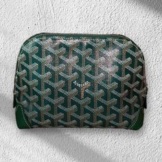 Nwot Green Luxury Rectangular Cosmetic Bag, Designer Cosmetic Bag With Dust Bag For Daily Use, Designer Daily Use Pouch Cosmetic Bag, Designer Pouch Cosmetic Bag, Luxury Travel Shoulder Bag With Zipper Pouch, Luxury Zipper Pouch Shoulder Bag For Travel, Luxury Clutch With Removable Pouch, Luxury Green Pouch Shoulder Bag, Luxury Green Rectangular Clutch