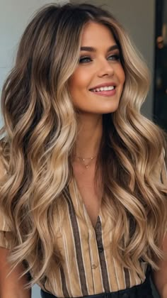 Fall for These 15 Hair Color Trends: The Ultimate Brunette and Blonde Guide - Inspire Inlet Dark Highlights In Blonde Hair, Dark Balyage Long, Fall Blonde Color Ideas, Blonde Ombre Hair Color For Brunettes, Dark Blonde For Fall, Fall Hair Blonde Highlights, Ombre Brown Blonde Hair, Balayage With Dark Hair, Fall Hair With Extensions