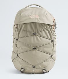 the north face women's jester backpack in khaki / white, front view