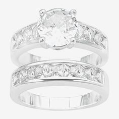 Ring Style: Bridal Sets, Engagement Rings# Pieces In Set: 2Features: Nickel Free, In A Gift BoxShape: RoundStone Cut: RoundStone Millimeter Measurement: 8 Mm Width, 8 Mm LengthMetal Color: Silver ToneBand Width: 6.5mmCare: Wipe CleanStone Type: 14 Cubic ZirconiaMetal: Pure Silver Over BrassCountry of Origin: Imported Silver Channel Set Jewelry For Wedding, Cubic Zirconia Bridal Sets With Center Stone, Classic White Bridal Sets As A Gift, Classic White Bridal Set As A Gift, Classic White Bridal Sets As Gift, Classic White Bridal Set Gift, Classic White Bridal Sets, Ring Style, Bridal Set