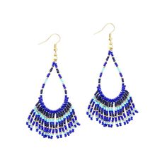 Cheerful And Artisanal Design In A Modernistic Shape Of Vibrant Colors. You’ll Love This Pop Of Colored Multi-Beaded Dangles Kisses Your Hair And Frame Your Face. Handmade Dangles In A Mosaic Of Contrasting Blue Colors Light On Ears With Gold Tone Accents 2” X 3.75" Handmade In India Pierced Ears Only Also In Yellow, Pink, Red And Black Blue Beaded Dangling Earrings For Festivals, Blue Beaded Earrings With Dangling Beads For Festival, Blue Dangling Beads Earrings For Festival, Blue Dangle Beaded Earrings For Beach, Blue Beaded Dangle Earrings For Beach, Handmade Blue Beaded Earrings For Beach, Colorful Blue Beaded Earrings For Beach, Blue Bohemian Earrings With Dangling Beads, Bohemian Blue Earrings With Dangling Beads