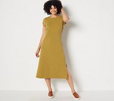 A Perfect 10 in Perfect Jersey. This soft-knit dress is, depending on the accessories, whatever you need it to be: a wear-to-work outfit, a comfy lounge-about, or an easy canvas for date-night dressing. From Denim & Co.® Fashions.  Original item is A399755. This product may be a customer return, vendor sample, or on-air display and is not in its originally manufactured condition. It may not be new. In some instances, these items are repackaged by QVC. Casual Solid Dresses For Everyday, Casual Solid Everyday Dress, Comfy Lounge, Easy Canvas, Perfect 10, Soft Knits, Work Outfit, Knit Dress, Round Neckline