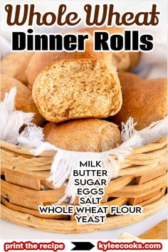 an advertisement for whole wheat dinner rolls