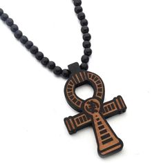 Men's Brown Egyptian Ankh Cross Pedant Necklace Wooden Jewelry Ball Chain 35" | eBay Egypt Ankh, Goddess Of Fortune, Egyptian Ankh, Ankh Cross, Jewelry Wood, Daily Jewelry, Ball Chain Necklace, Men's Necklace, Wooden Jewelry