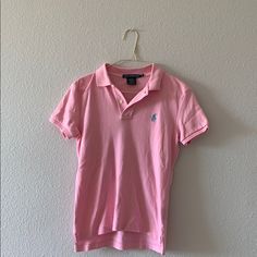 Never Worn Light Pink And Blue Great Quality Trendy Fitted Pink Polo Shirt With Short Sleeves, Preppy Pink Collared Top, Fitted Ralph Lauren Pink Top, Pink Polo Collar Top For Summer, Fitted Pink Ralph Lauren Top, Pink Fitted Polo Shirt For Spring, Classic Fitted Pink Polo Shirt, Classic Pink Short Sleeve Shirt, Casual Pink Polo Shirt For Spring