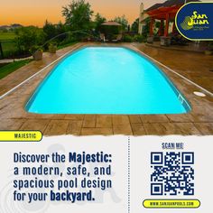 an advertisement for a swimming pool with qr code on the front and back side