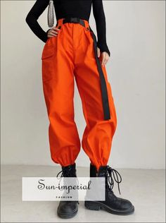 PLEASE CHECK SIZE CHART FOR EACH ITEM INDIVIDUALLY IN THE ITEM'S DESCRIPTION - CLOTHING MAY RUN SMALL/SHORT AS IT IS ASIAN SIZE ! How to measure Length:Ankle-Length Pants Material:Nylon Closure Type:Elastic Waist Front Style:Flat sun-imperialpants181005778,pants180806705,pants181009755 Waist Type:Mid Gender:Women Pattern Type:Solid Style:Casual Fabric Type:Broadcloth Pant Style:Cargo Pants Fit Type:REGULAR Decoration:Pockets UID:181023231 Fabric:Fabric has no stretch Pant Type:Tapered/Carrot Wai Orange Cargo Pants Outfit, Orange Pants Outfit, Imperial Fashion, Carrot Pants, Sporty Pants, Orange Pants, Hem Pants, Cargo Pants Outfit, Style Cargo