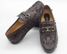 Brown Men's Shoes Loafers Genuine Alligator Skin Leather Handmade #SBR02 | eBay Brown Crocodile Pattern Slip-on Moccasins, Brown Crocodile Pattern Loafers With Round Toe, Business Brown Crocodile Pattern Moccasins, Alligator Skin, Leather Skin, Shoes Loafers, Loafer Shoes, Cow Leather, Leather Handmade