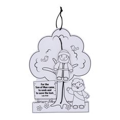 a hanging ornament with an image of a person holding a tree