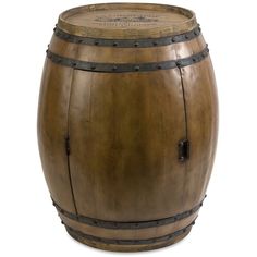 a wooden barrel sitting on top of a table