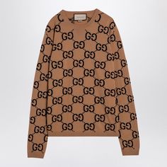 Camel-Coloured Wool Crewneck Jumper From Gucci Featuring An All Over Black Gg Jacquard Pattern, With Long Sleeves, Ribbed Trims And A Straight Hem. Model Wears Size L Model Measurements: Height: 188 Cm Chest: 100 Cm Waist: 76 Cm Hips: 96 Cm Size Type: Int Material: Wool Sku: 2f-692900xkcc5/P_guc-2075_323 Welcome To The Official Luosophy Poshmark Closet! Luosophy Is A Luxury Brand Reselling Company Founded In San Diego, Ca From 2016. All Our Products Are Imported From Italy And Sold In The Usa. W Supreme Logo, Wool Jumper, Lattice Pattern, Jacquard Pattern, Crew Neck Jumper, Jacquard Knit, Carry All Bag, Wallet Accessories, Wine Gifts