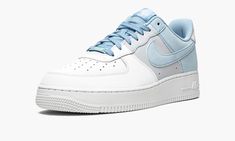 The Nike Air Force 1 Low ‘07 “Psychic Blue” is a tri-color makeup of the retro basketball and lifestyle shoe by Nike that was released in June 2021.  The “Psychic Blue” is a clean and casual look for summer and beyond that features a versatile color block consisting of white, grey, and light blue.  Smooth white leather appears on the perforated toe, lower eyelets, and forefoot.  Nike contrasts the look by constructing the mid-panel and middle eyelets in Football Grey tumbled leather.  Nike compl Air Bra, Retro Basketball, Color Makeup, Nike Air Force 1 07, Blue Heels, Nike Air Force 1 Low, Air Force 1 Low, Nike Cortez Sneaker, Nike Air Force 1