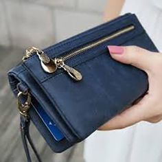 Blue Leather Clutch Wristlet Purse with Double Zipper Leather Clutch Wallet, Wallets For Women Leather, Pu Leather Wallet, Ladies Clutch, Handbag Wallet, Money Bag, Wallet Fashion, Womens Purses, Sierra Leone