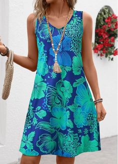 Color:Blue;Size:S;Size:M;Size:L;Size:XL;Size:XXL;Package Contents:1 X Dress;Occasion:Other;Style:Casual; A Line V Neck Dress, Elegant Dresses Plus Size, Beach Bridesmaid Dresses, Plants Print, Plaid Outfits, Printing Design, Vestidos Vintage, Print Placement, Plus Size Swimwear