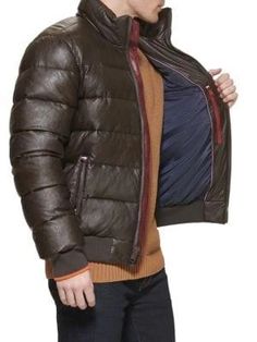 Elevate your outdoor style with this faux leather quilted bomber. Stand collar, zip front and two zip pockets add retro edge while the quilted polyurethane keeps you cozy. Long sleeves with ribbed cuffs and hem give a finished look perfect for Instagram. Its wrinkle-resistant faux leather exterior means just toss it in the wash - no dry cleaning needed. Lined interior adds warmth and comfort wearing it from the morning café to evening adventures. Snap up this essential bomber for under $100. Brown Winter Outerwear With Zip Cuffs, Casual Winter Leather Jacket With Zip Cuffs, Comfort Wear, Outdoor Style, Tommy Hilfiger Man, Personal Shopping, Stand Collar, The Morning, Men's Clothing