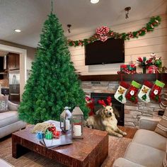 a living room filled with furniture and a christmas tree