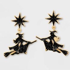 Sugarfix By Baublebar Spooky Sorceress Halloween Earrings For Full Moon Festivities. Sparkle Black Glitter Black Enamel Earrings With Witches Flying On A Broom With Starbursts. Halloween - So Festive And Fun! Bundle And Save!!! > Please Feel Free To Ask Any Questions. *** Ships Same Day! If Past 5 Pm - Will Ship Next Day Am. Black Fantasy Jewelry For Costume Party, Fantasy Black Jewelry For Costume Party, Black Spooky Jewelry For Costume Party, Witchy Metal Jewelry For Parties, Black Fantasy Jewelry For Party, Black Fantasy Style Jewelry For Party, Black Witchy Jewelry For Cosplay, Black Earrings For Halloween Cosplay, Halloween Fantasy Dangle Earrings