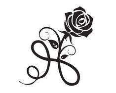 a black and white rose tattoo design with the letter h on it's side