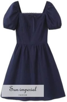 Women’s A-line Navy Square Neck Short Puff Sleeve Mini Dress A-Line Sun-Imperial United States Casual A-line Puff Sleeve Dress Fitted, Casual A-line Puff Sleeve Dress With Fitted Design, Casual Fitted A-line Puff Sleeve Dress, Casual A-line Puff Sleeve Fitted Dress, Bow Dresses, Puff Sleeve Mini Dress, Short Puff Sleeve, Navy Blue Dresses, Mini Dress With Sleeves