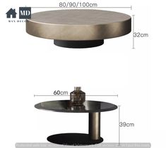 an image of a coffee table with measurements for the top and bottom side by side