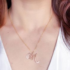 Custom hand wrapped extra large 14k Gold fill or sterling Silver Dainty Handmade Initial Necklace, Dainty Handmade Silver Initial Necklace, Dainty Sterling Silver Monogram Initial Necklace, Handmade Initial Pendant Necklace For Personalized Gift, Handmade Initial Pendant Necklace For Mother's Day, Handmade Silver Initial Necklace For Mother's Day, Rose Gold Sterling Silver Initial Necklace, Mother's Day Silver Handmade Initial Necklace, Handmade Gold Initial Pendant Necklace