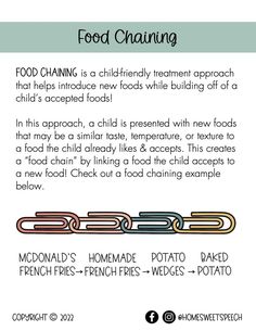 Food Chaining Ideas, Feeding Interventions Occupational Therapy, Pediatric Feeding Speech Therapy