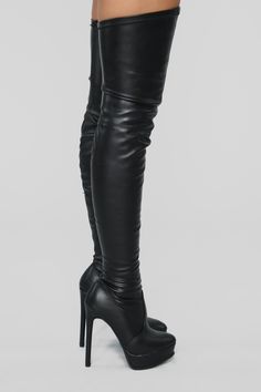 Available In Black Faux Leather, Black Faux Suede, And Burgundy Over The Knee Platform Heel Side Zipper 6" Heel 2" Platform Imported | Envious Much Faux Leather Heeled Boot in Black/Black size 6 by Fashion Nova Lacey Aesthetic, Hak Tinggi, Leather Clothes, Venus Fashion, Boots Woman, Basic Heels, Fantastic Shoes, Thigh High Boots Heels, Anatomy Sketches