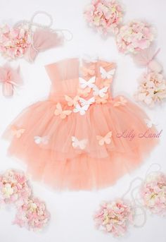 Birthday Baby Girl Dress Butterfly Style Baby Birthday Dress | Etsy Kiddie Prom, Peach Tulle Dress, Dress With Butterflies, Fairy Princess Costume, Kain Tile, White Baby Dress, First Birthday Dress, Baby Birthday Dress, Dress Butterfly