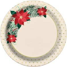 a paper plate with poinsettis on it