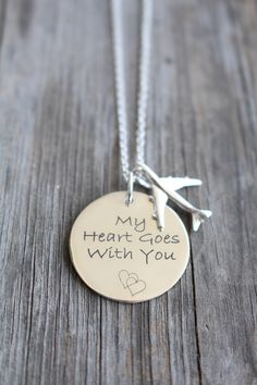 "Custom Engraved and Personalized Aviation Jewelry by Shiny Little Blessings on Etsy. ★ This airplane necklace is created with the highest quality sterling silver, NEVER plated! Best bet for all skin types and those with metal sensitivities. Your best choice for lasting quality. ★ This fabulous gift for a pilot or flight attendant, or anybody else who loves to fly, comes gift wrapped and with a message card for convenient and loving gift giving!! Let me know during check-out if you would like me Silver Laser Engraved Jewelry For Anniversary, Silver Stainless Steel Jewelry With Hallmark, Laser Engraved Silver Jewelry For Anniversary Gift, Silver Laser Engraved Jewelry For Anniversary Gift, Laser Engraved Sterling Silver Jewelry For Anniversary, Silver Memorial Jewelry Laser Engraved, Laser Engraved Heart Sterling Silver Jewelry, Laser Engraved Heart-shaped Sterling Silver Jewelry, Sterling Silver Laser Engraved Jewelry For Anniversary