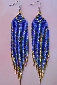 Nice handmade earrings in blue/purple with gold tones. Made from real Miyuki beads.