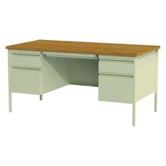 an office desk with two drawers and a wooden top