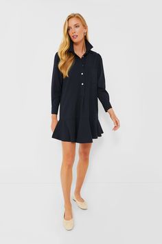 Navy Crepe Callahan Shirt Dress | Tuckernuck Mini Shirt Dress With Pockets For Daywear, Chic Cotton Dresses For Business Casual, Classic Mini Dress With Button Cuffs For Work, Elegant Mini Shirt Dress With Pockets, Chic Cotton Business Casual Dress, Elegant Mini Dress With Button Closure For Daywear, Elegant Shirt Dress With Button Cuffs And Spread Collar, Elegant Shirt Dress With Spread Collar And Button Cuffs, Elegant Daywear Mini Dress With Pockets