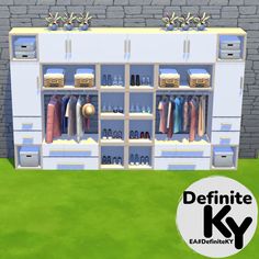 an animated image of a closet with clothes and shoes on it, next to a brick wall