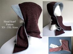 Jersey Hood Scarf With Fleece Lining And Visor PDF Sewing Pattern Fleece Sewing Patterns, Hooded Cowl Scarf, Fleece Sewing Projects, Scarf Sewing, Scarf Sewing Pattern, Hooded Scarf Pattern, Hood Scarf, Hood Pattern, Sewing Fleece