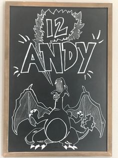 a chalk board with an image of a cartoon character on it