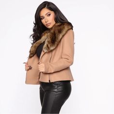 Pit To Pit Is 19" And Center Back Measurement, Not Including Collar Is 21.5" Cold Weather Pea Coat With Faux Fur Trim, Fall Workwear Outerwear With Faux Fur Lining, Fall Outerwear With Faux Fur Lining, Faux Fur Lined Outerwear For Fall Workwear, Brown Outerwear With Faux Fur Trim For Work, Chic Outerwear With Faux Fur Lining For Work, Winter Workwear Outerwear With Faux Fur Trim, Beige Outerwear With Faux Fur Trim For Work, Print Sweater Outfit