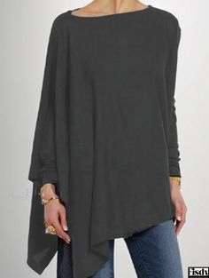 Fisdy - Irregular Solid Color Long-Sleeve Pullover Casual Loose Top Loose Top, Loose Tops, Casual Pullover, Pure Color, Long Sleeve Pullover, Casual Tops, Relaxation, Color Design, Casual Outfits