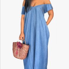 Brand New! The Dress Is Super Long In Length Neck Style: Off Shoulder Neck Sleeve Type: Short-Sleeve Fit Type: Loose Casual Relaxed Fit Maxi Dress, Blue Off-shoulder Denim Dress, Blue Denim Off-shoulder Dress, Casual Maxi Dress With Pockets For Day Out, Casual Blue Relaxed Fit Maxi Dress, Casual Blue Maxi Dress With Relaxed Fit, Casual Non-stretch Maxi Dress With Pockets, Casual Light Blue Maxi Dress For Day Out, Casual Light Blue Maxi Dress For Spring